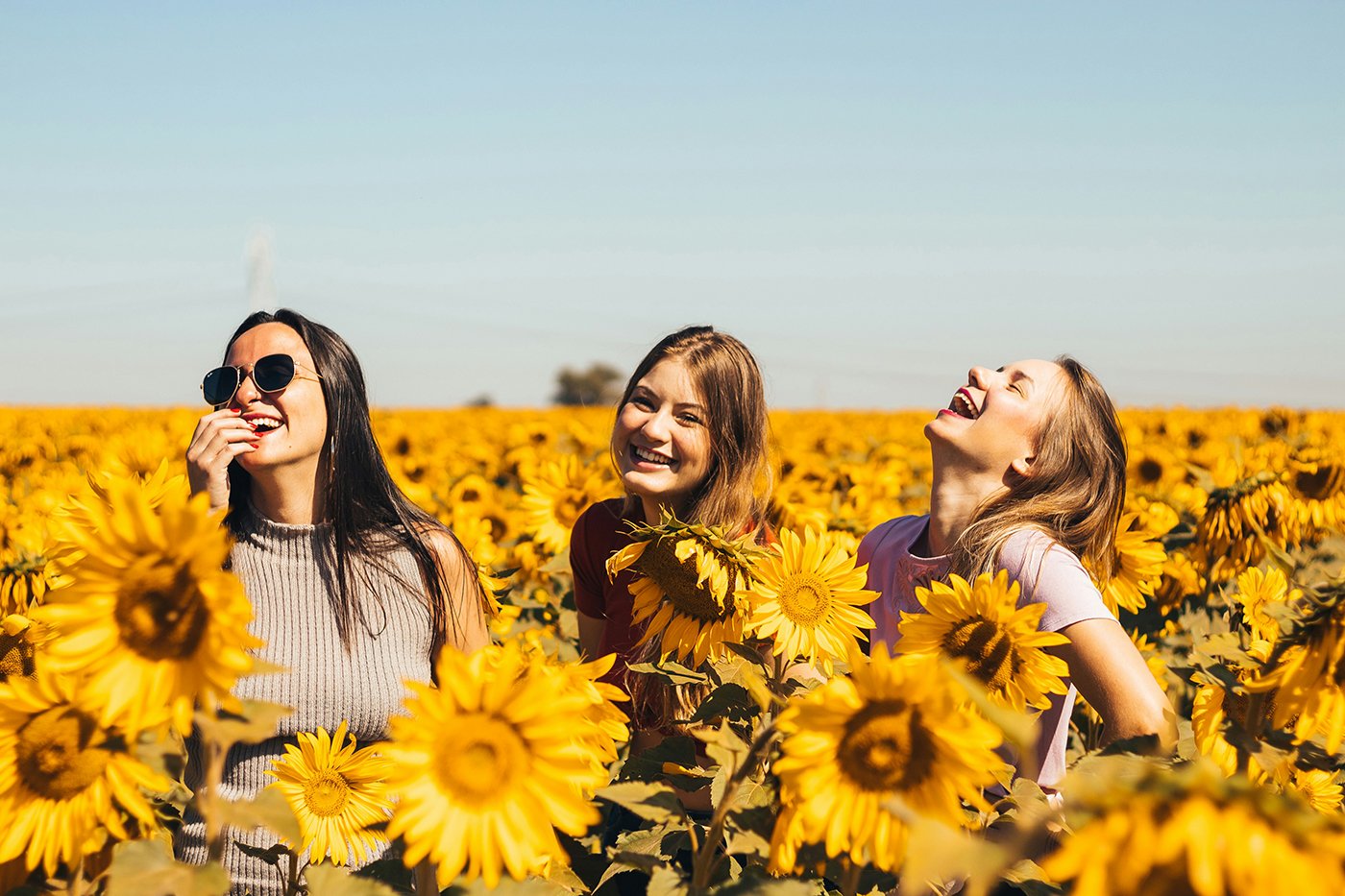 women in sunflower field